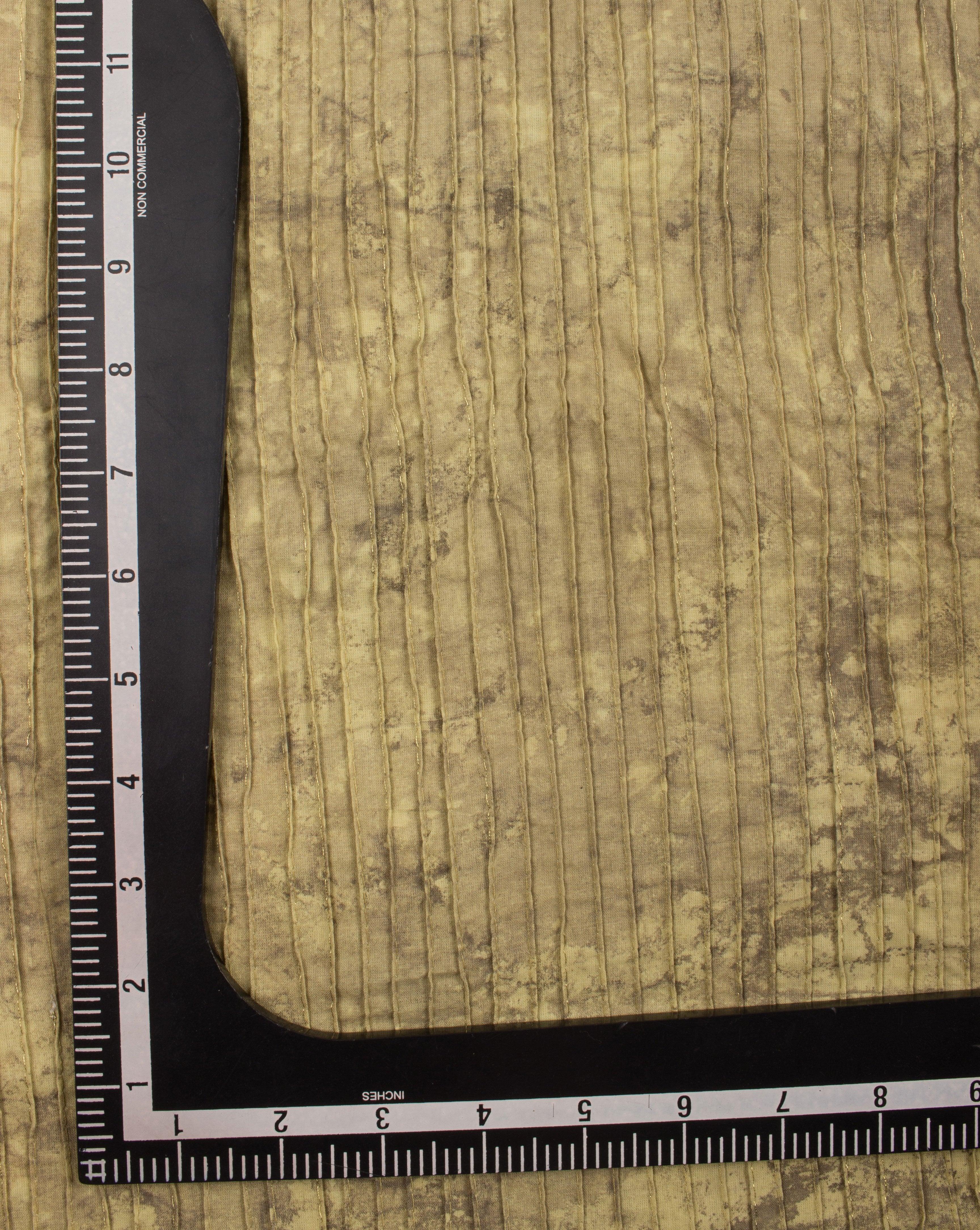 ( Pre-Cut 1.5 MTR ) Light Yellow Grey Abstract Pattern Hand Block Zari Pin-Tucks Cotton Fabric - Fabriclore.com