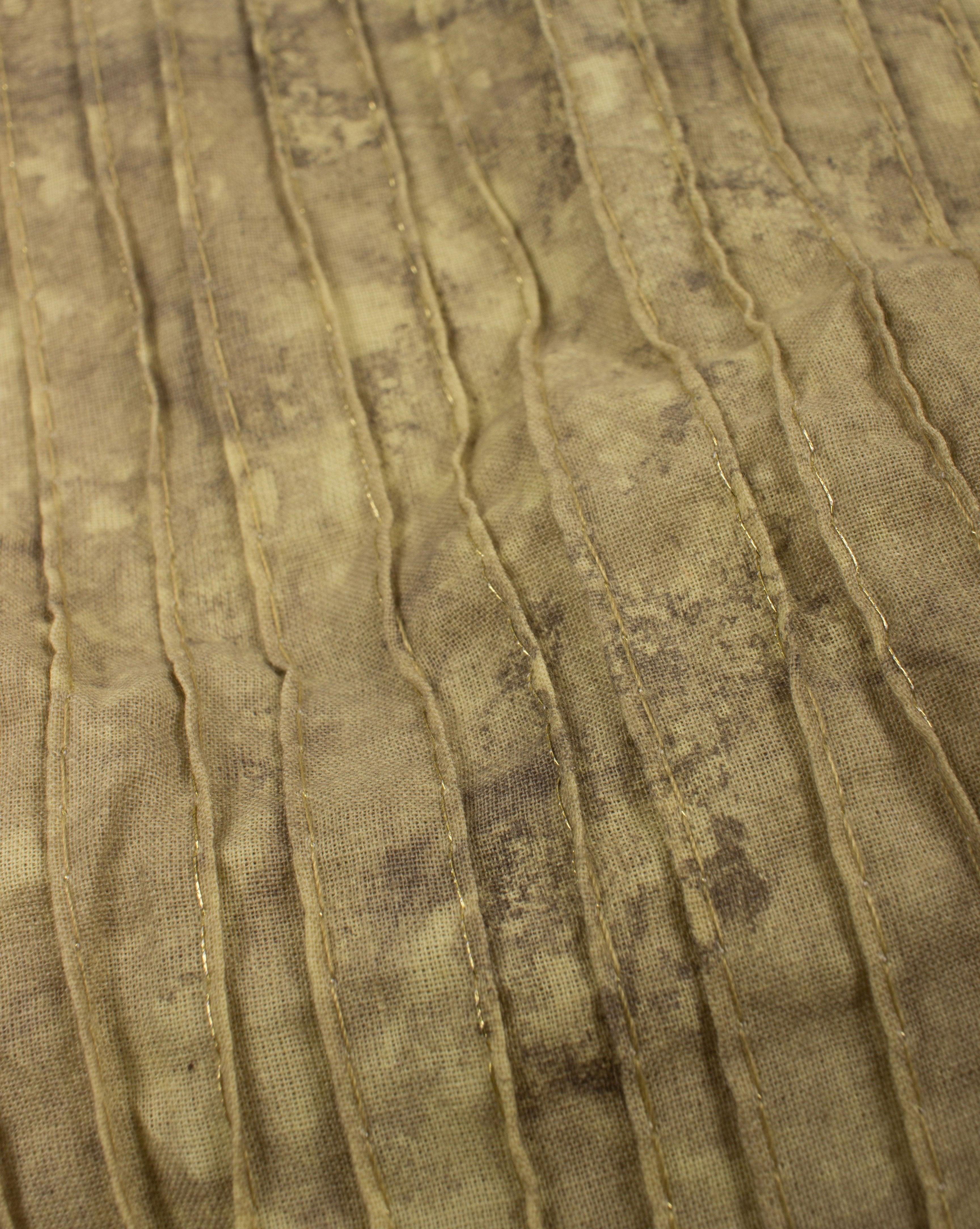 ( Pre-Cut 1.5 MTR ) Light Yellow Grey Abstract Pattern Hand Block Zari Pin-Tucks Cotton Fabric - Fabriclore.com