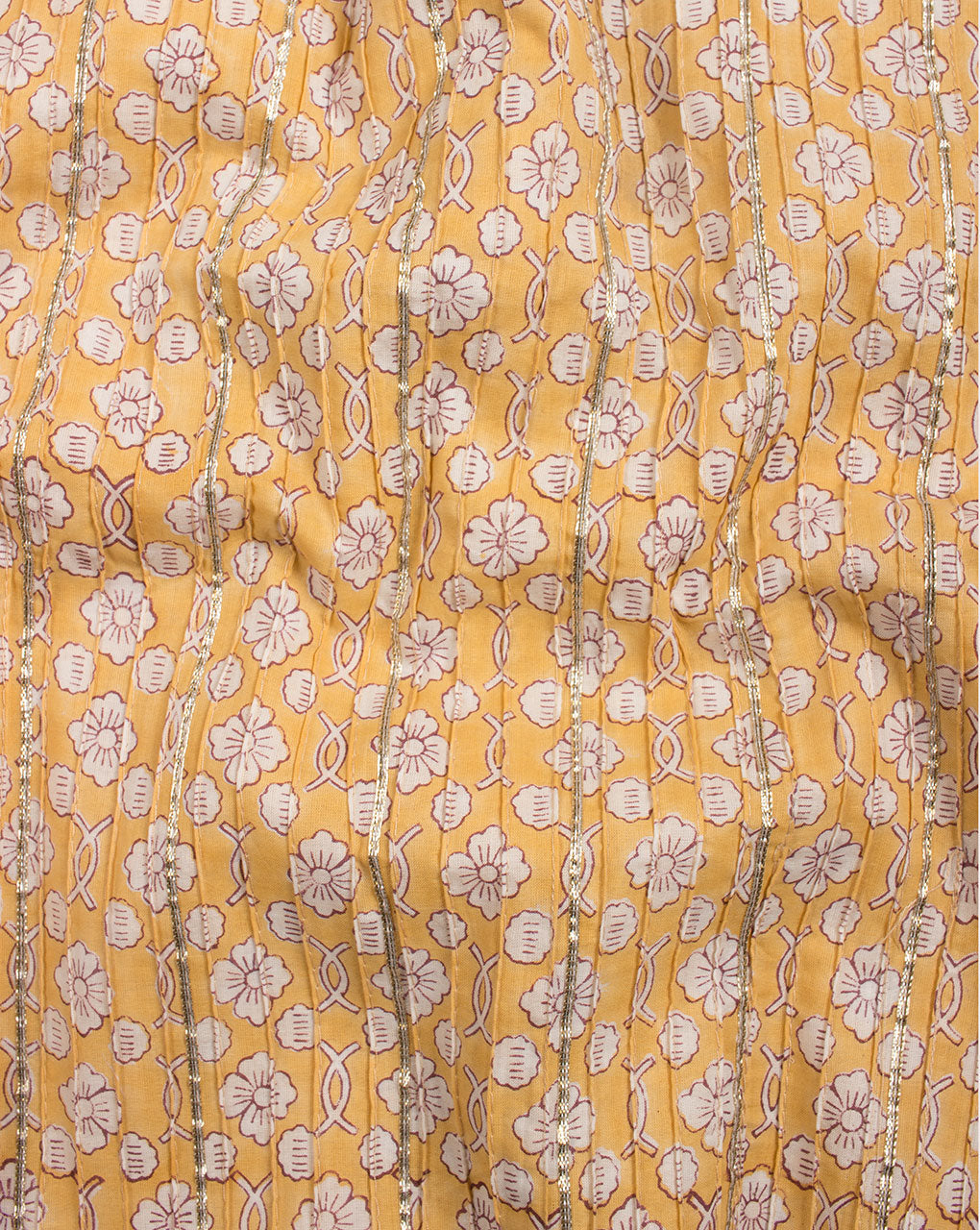 Floral Pattern Gota Patti Work Hand Block Pin-Tucks Cotton Fabric - Fabriclore.com