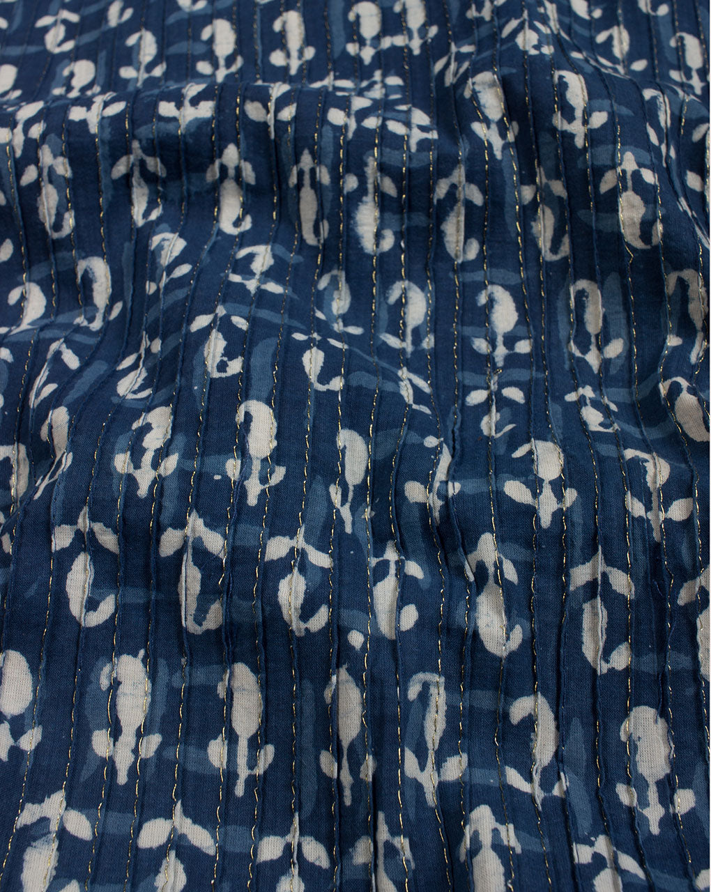 Paisley Pattern Indigo Hand Block Zari Pin-Tucks Cotton Fabric - Fabriclore.com