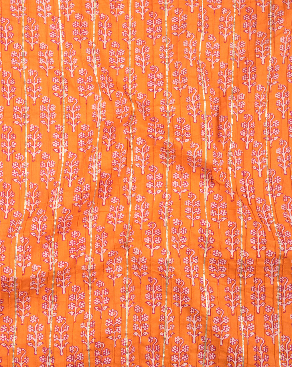 Booti Screen Print Gotta Patti Pin-Tucks Cotton Fabric ( Width 38 Inch ) - Fabriclore.com