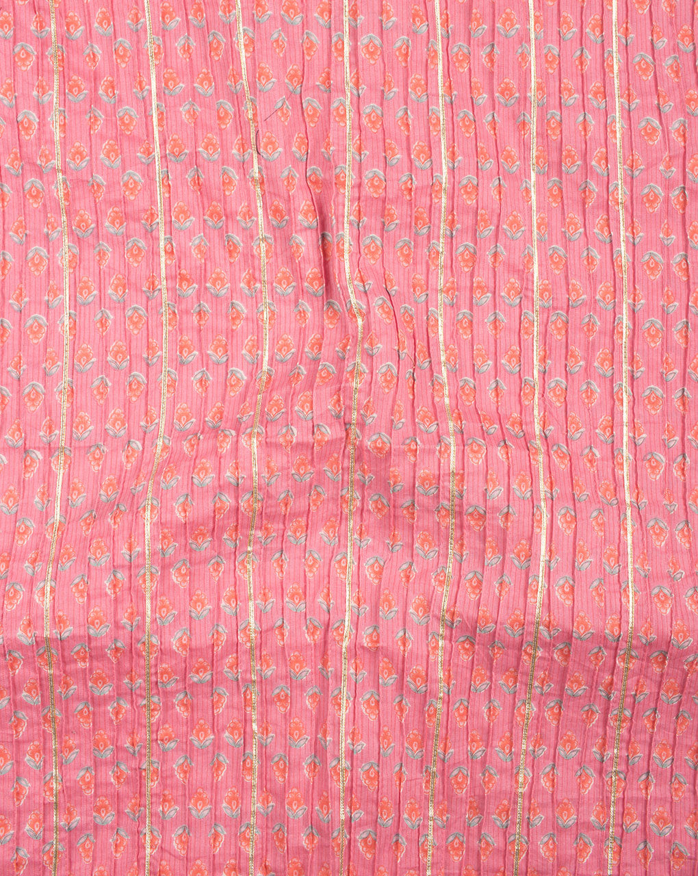 Booti Screen Print Gotta Patti Pin-Tucks Cotton Fabric ( Width 38 Inch ) - Fabriclore.com