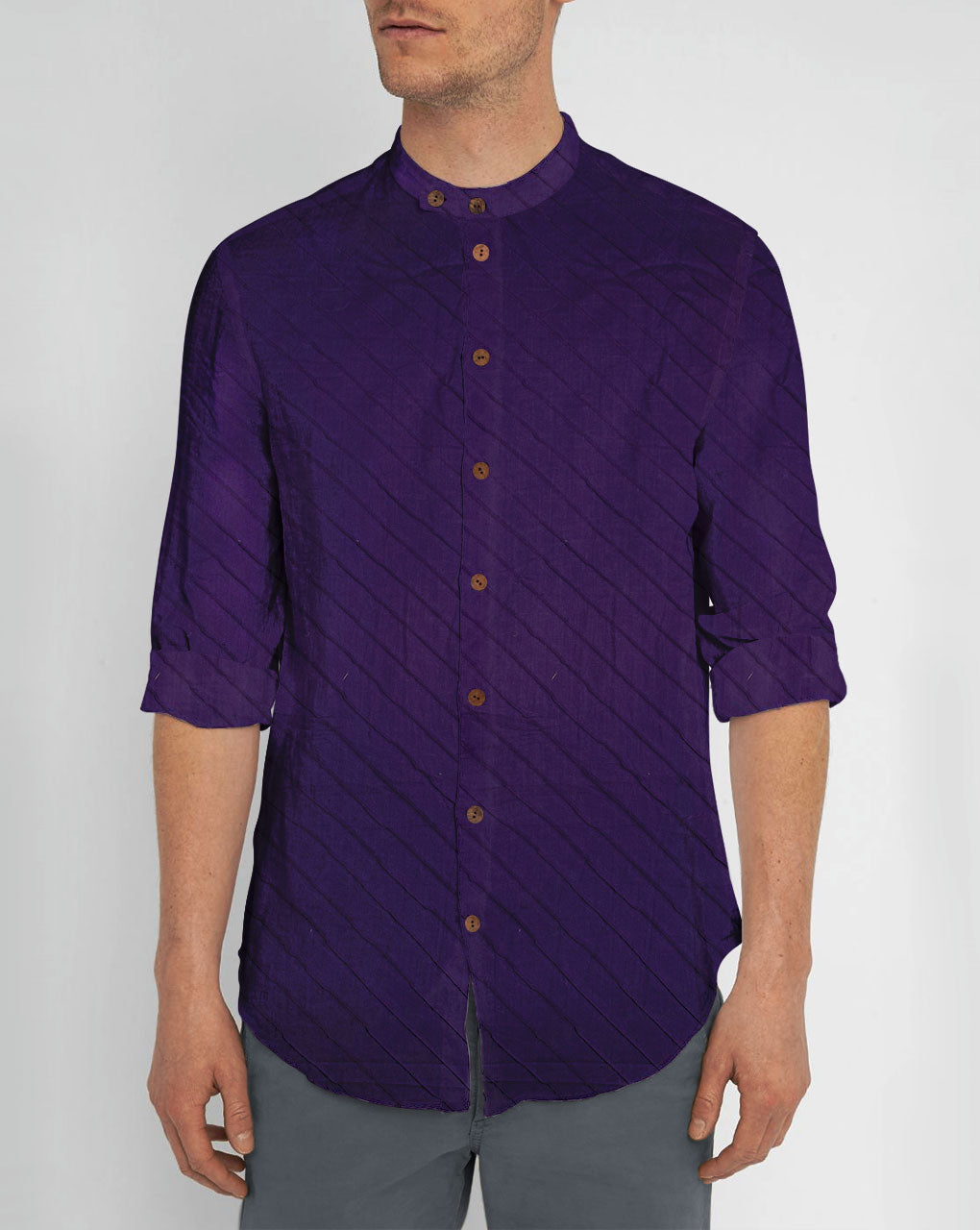 Dark Purple Stripes Pin-Tucks Cotton Fabric ( Width 40 Inch ) - Fabriclore.com