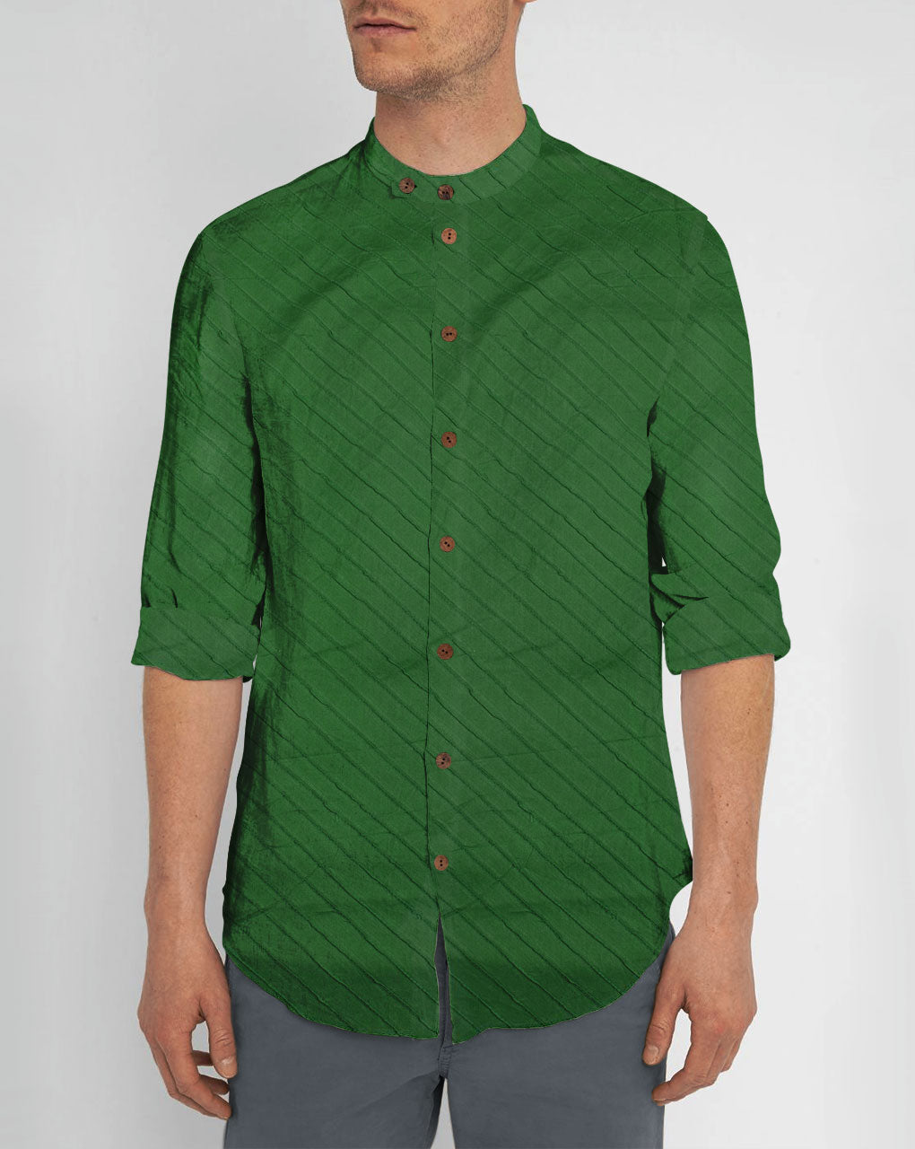 Green Pin-Tucks Cotton Fabric ( Width 40 Inch ) - Fabriclore.com