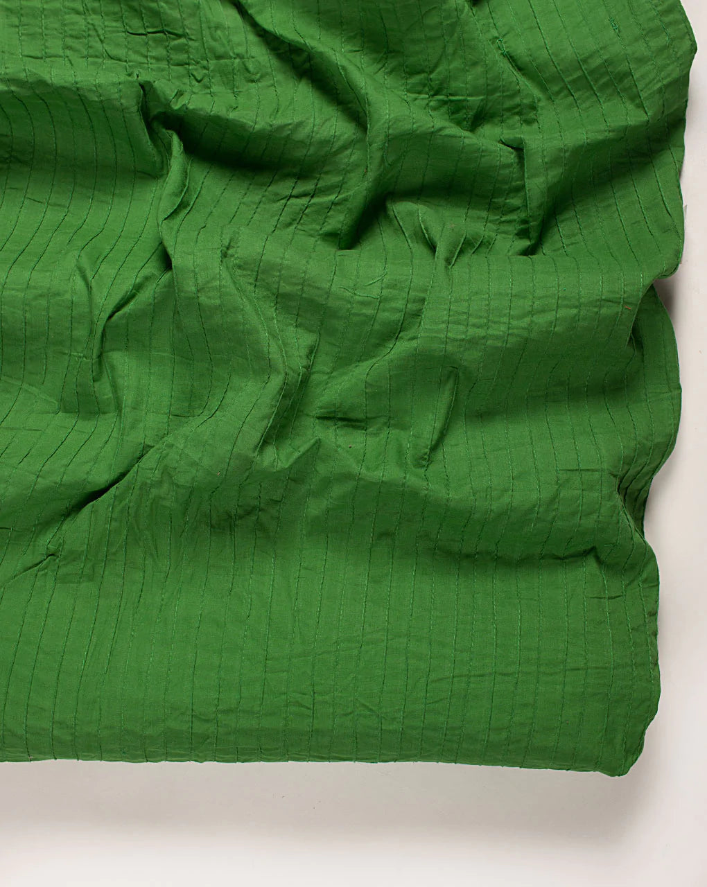 ( Pre Cut 1 MTR ) Green Pin-Tucks Cotton Fabric
