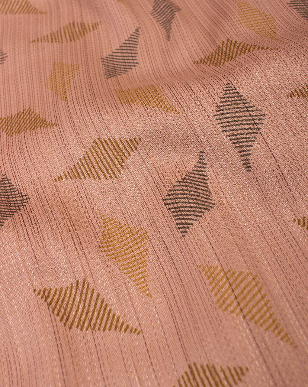 Salmon Brown Geometric Foil Screen Print Poly Cotton Fabric - Fabriclore.com
