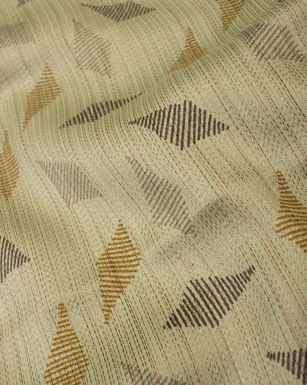 Green Grey Geometric Foil Screen Print Poly Cotton Fabric - Fabriclore.com