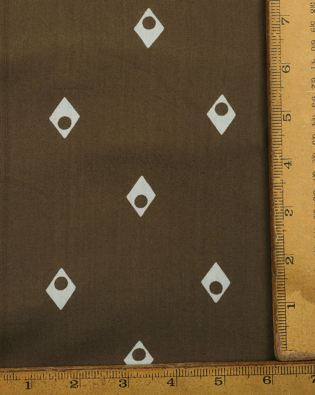 Olive Green White Geometric Discharge Rayon Fabric - Fabriclore.com