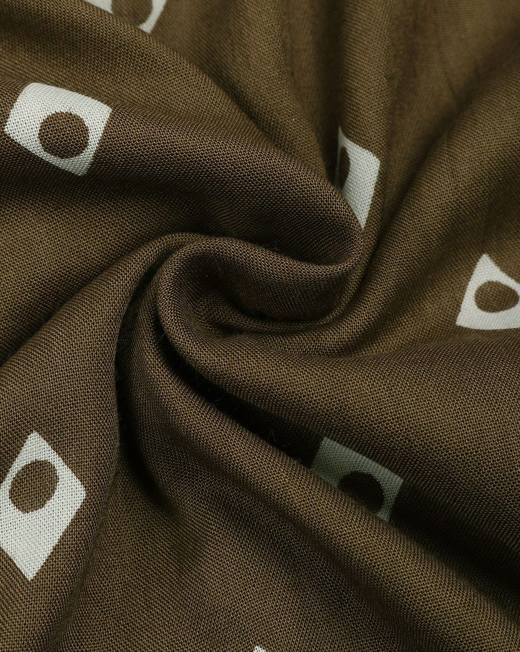 Olive Green White Geometric Discharge Rayon Fabric - Fabriclore.com