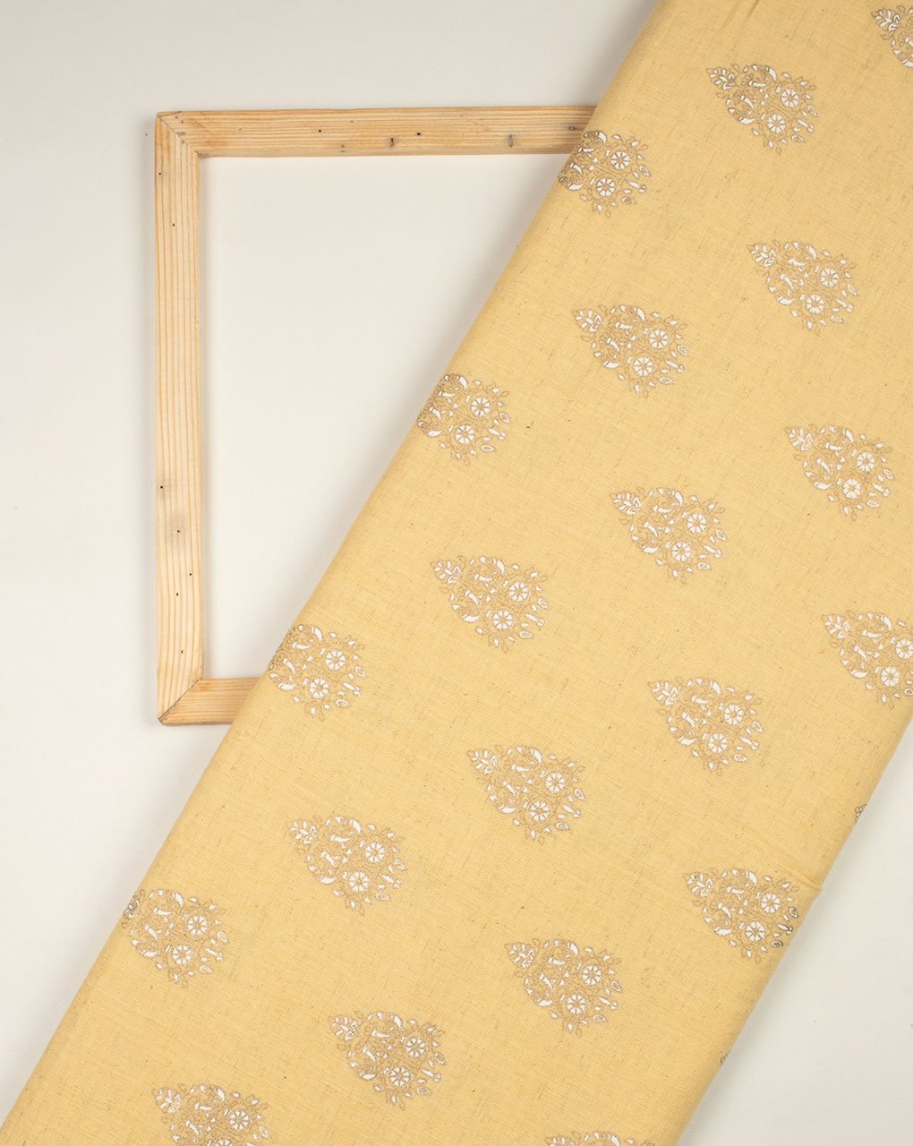 Yellow White Booti Pattern Screen Print Cotton Fabric - Fabriclore.com