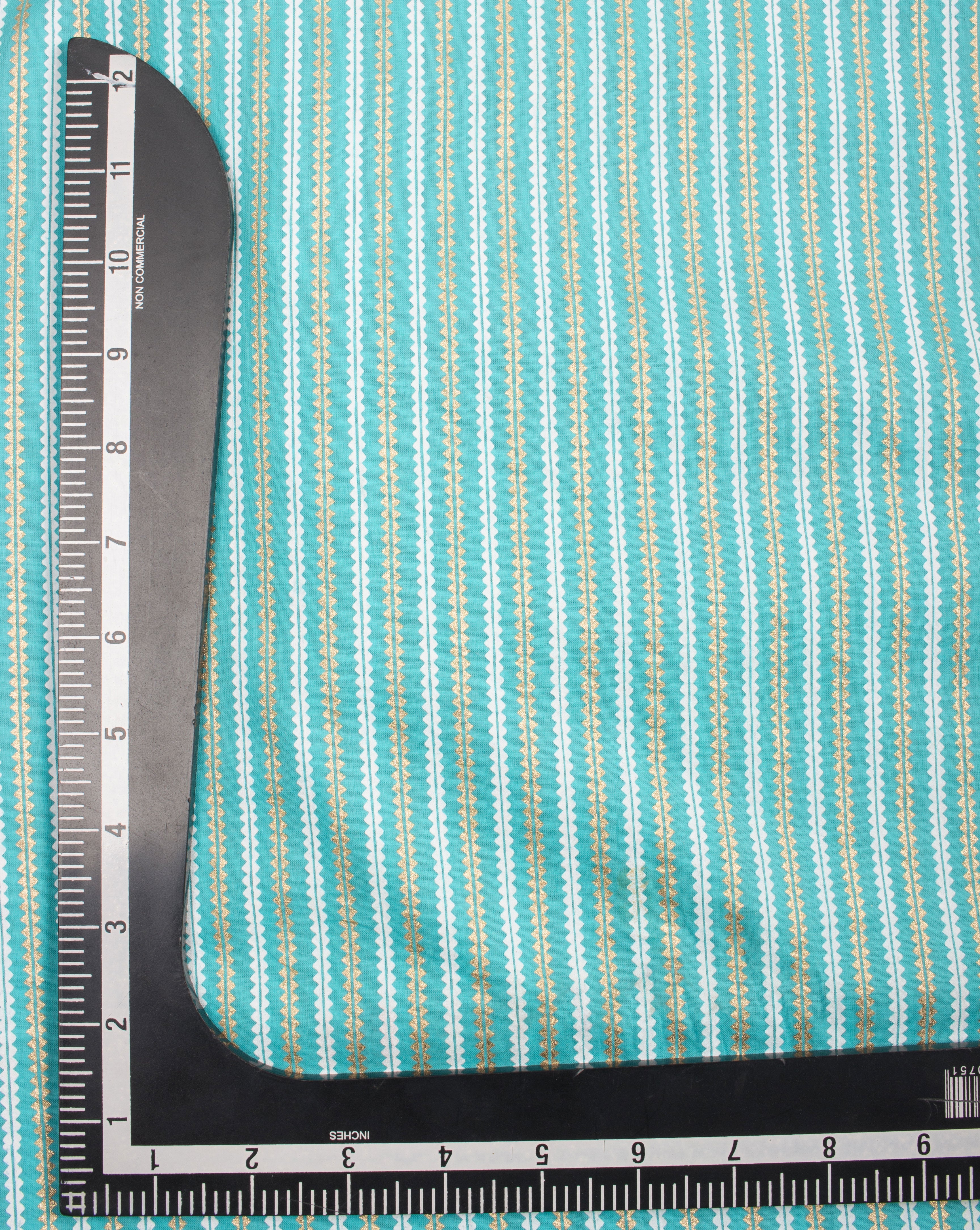 Turquoise Gold Stripes Foil Screen Print Cotton Fabric - Fabriclore.com