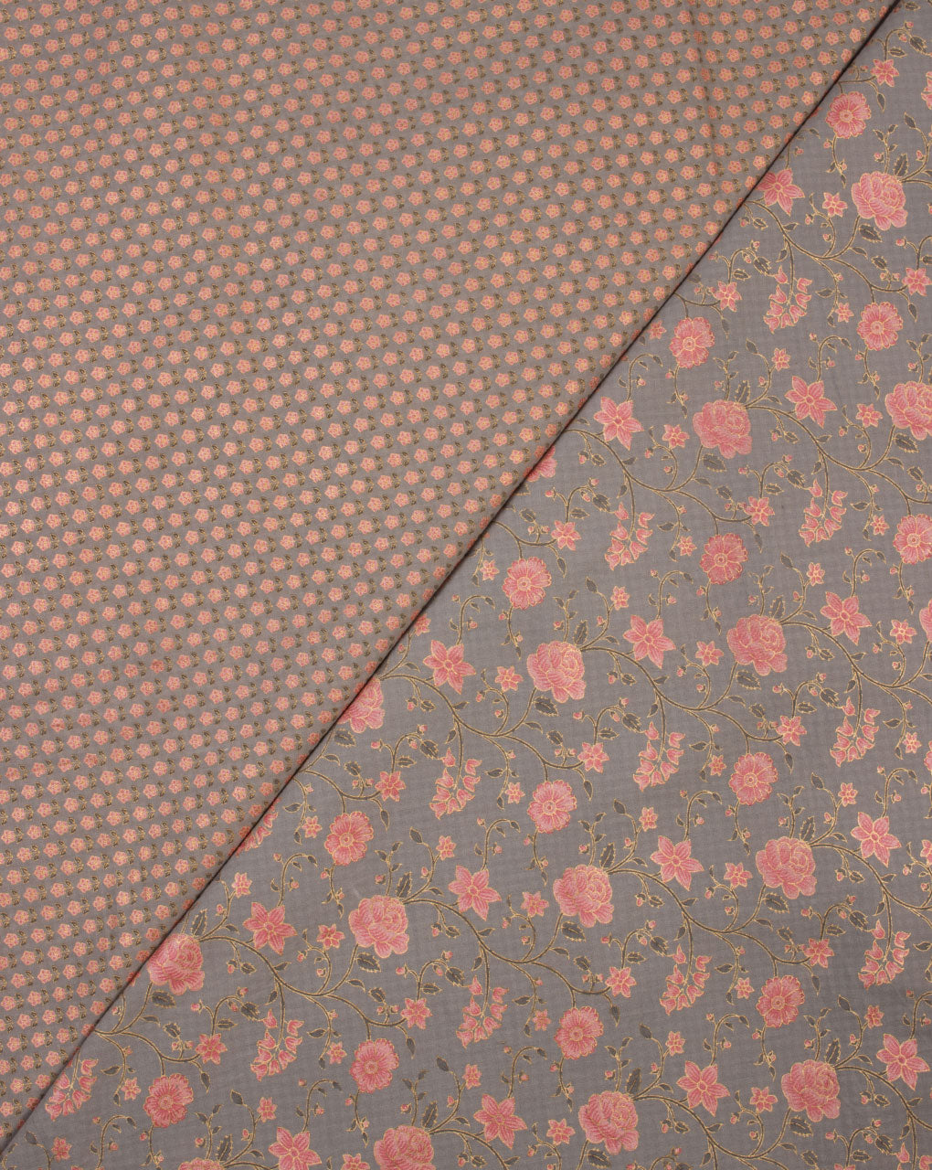 Grey Gold Booti Pattern Foil Screen Print Cotton Fabric - Fabriclore.com
