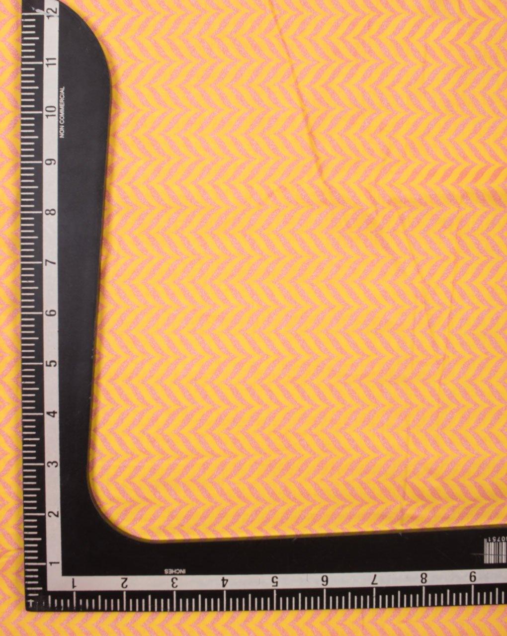 ( Pre-Cut 1.5 MTR ) Yellow Silver Chevron Pattern Foil Screen Print Cotton Fabric - Fabriclore.com