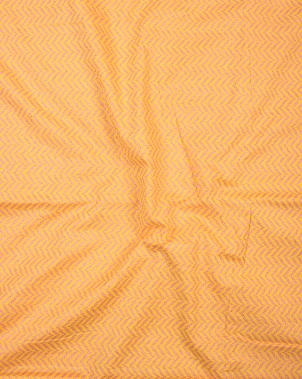 ( Pre-Cut 1.5 MTR ) Yellow Silver Chevron Pattern Foil Screen Print Cotton Fabric - Fabriclore.com