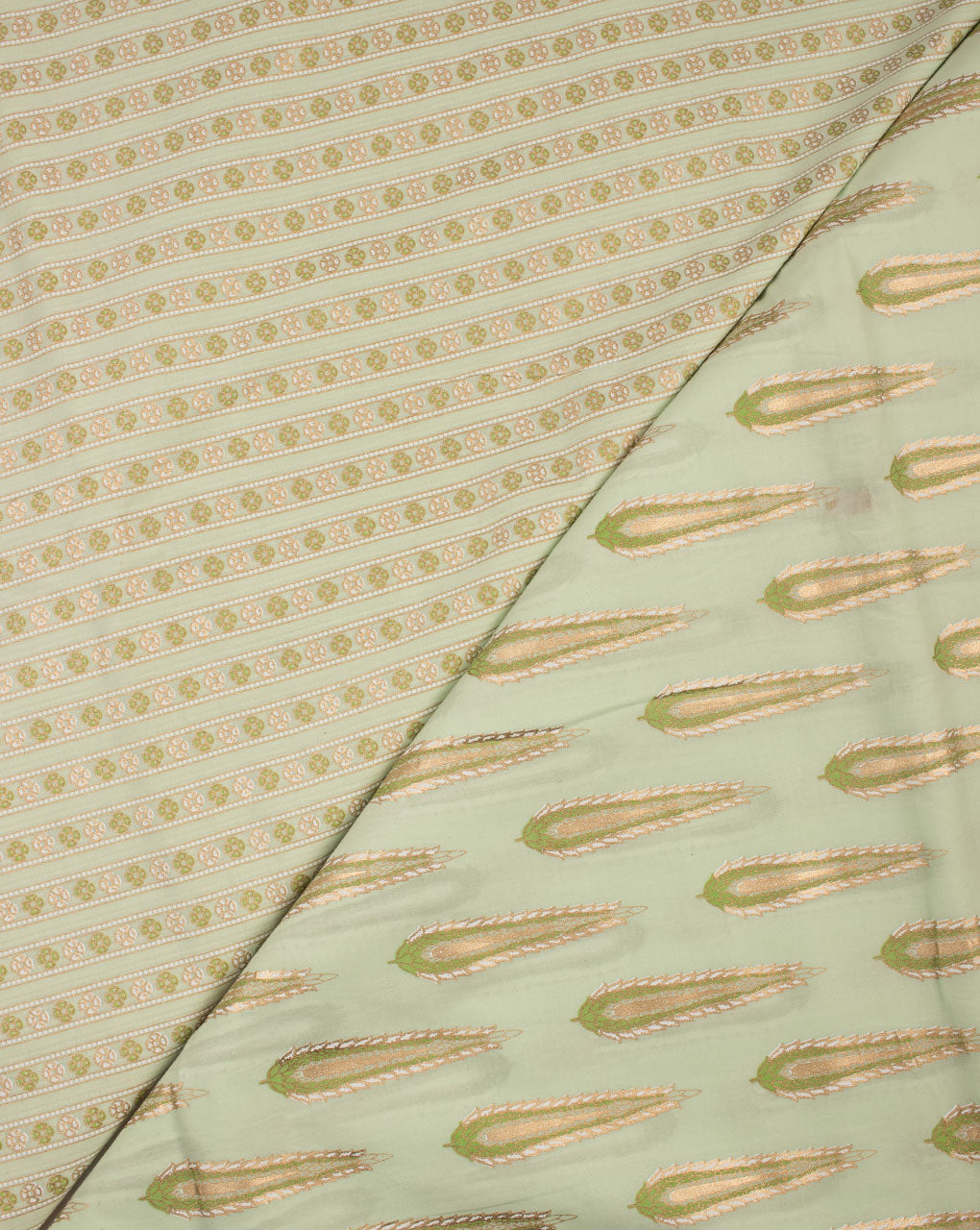 Sea Green Gold Stripes Pattern Foil Screen Print Cotton Fabric - Fabriclore.com