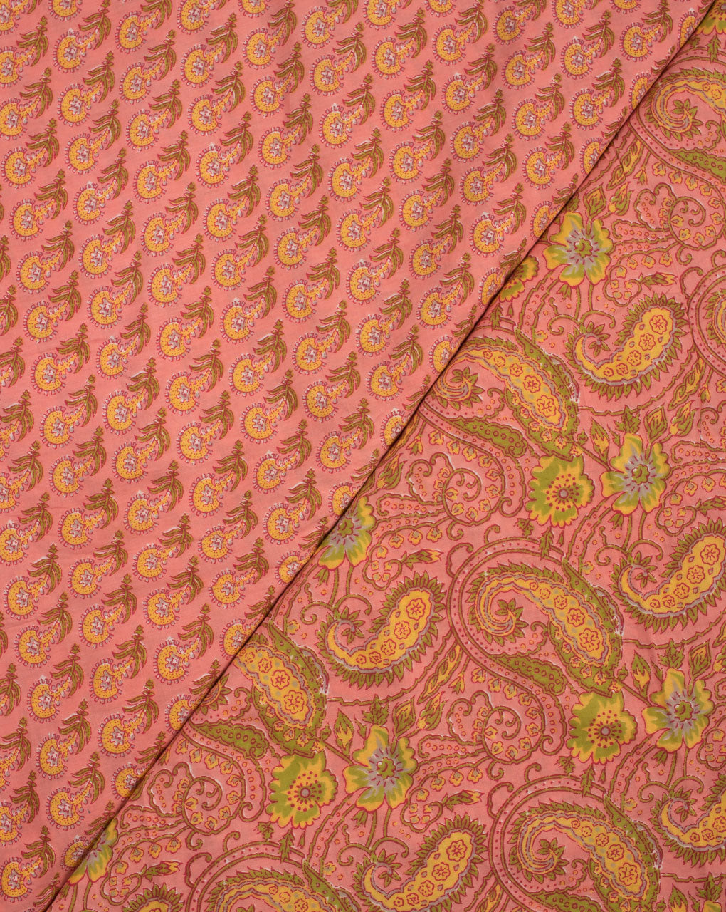 Salmon Green Floral Pattern Screen Print Cotton Fabric - Fabriclore.com