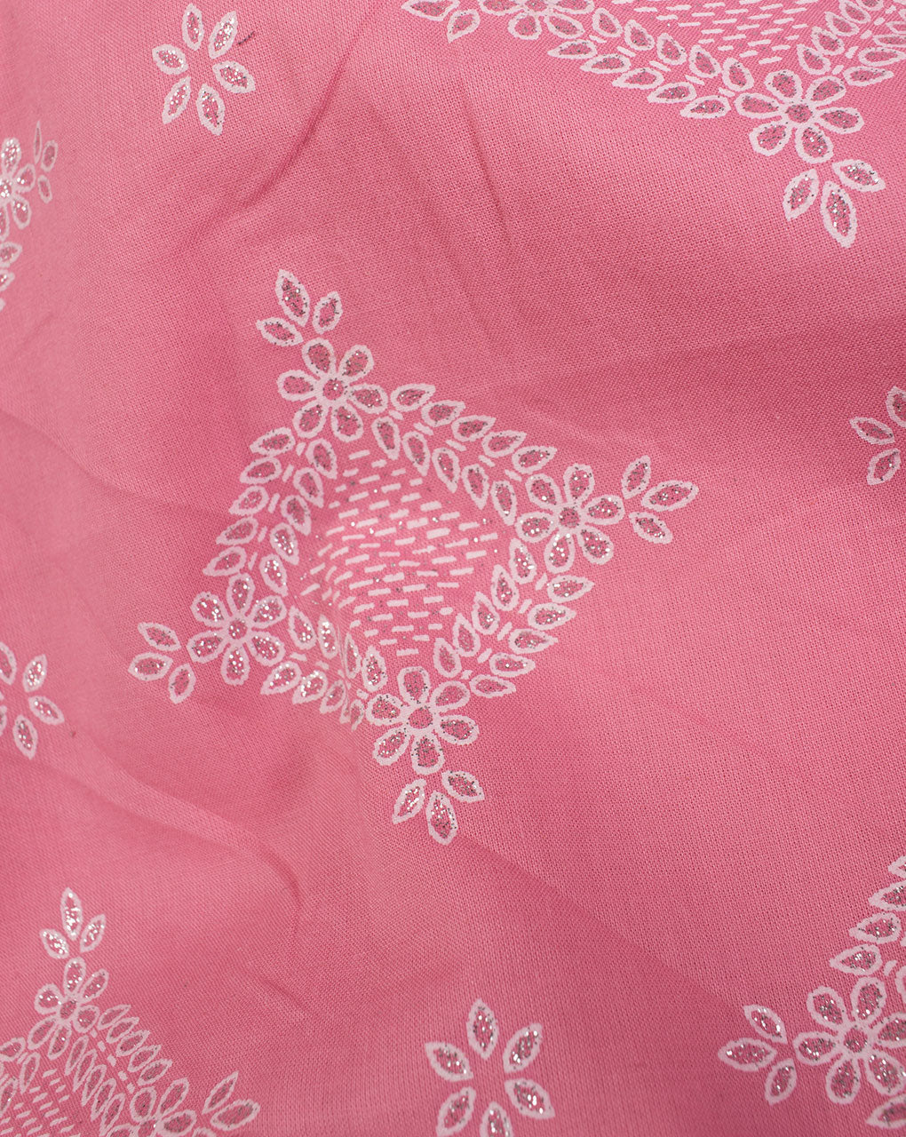 Pink Silver Traditional Pattern Foil Screen Print Cotton Fabric - Fabriclore.com