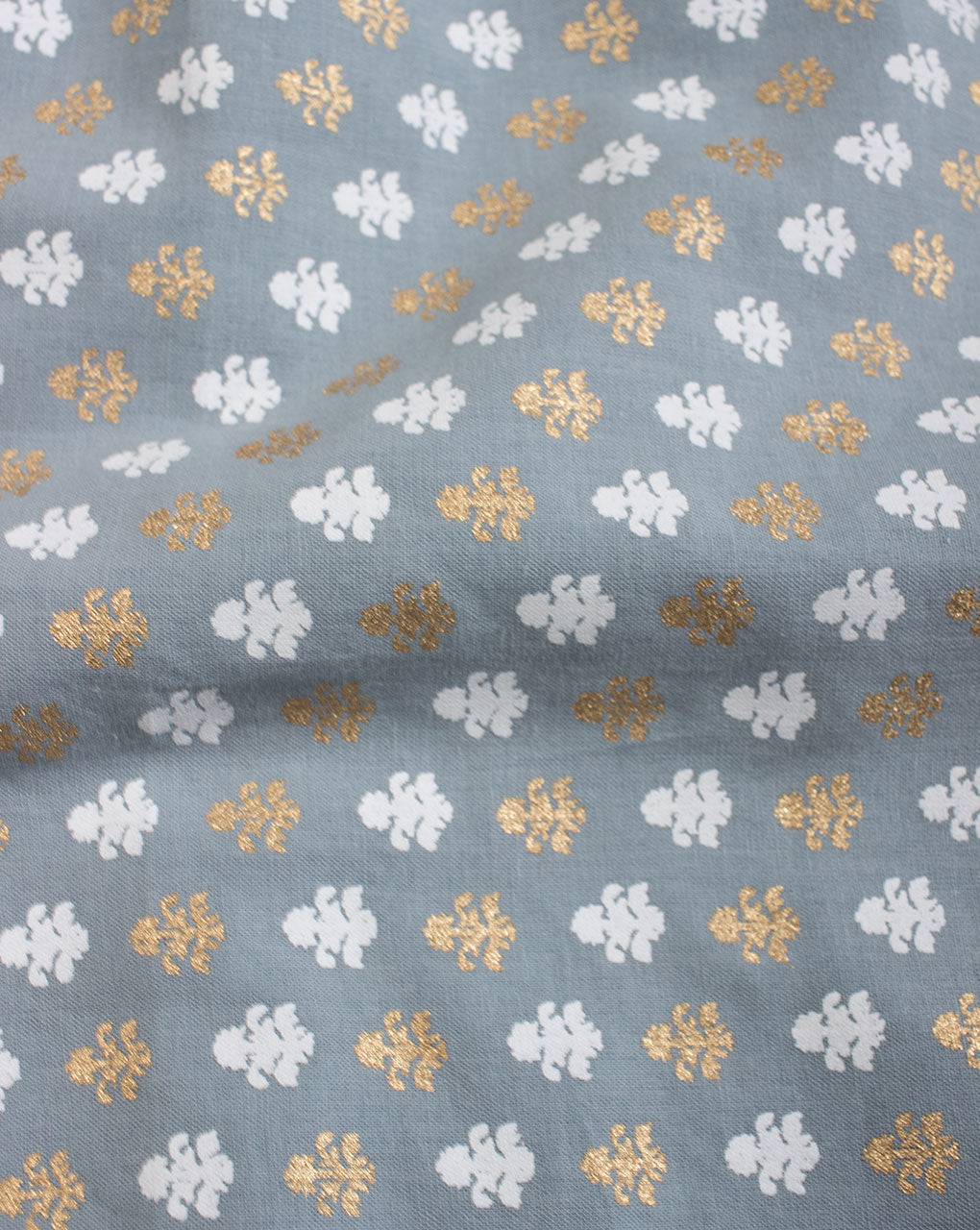 Grey Gold Booti Pattern Foil Khari Screen Print Cotton Fabric - Fabriclore.com