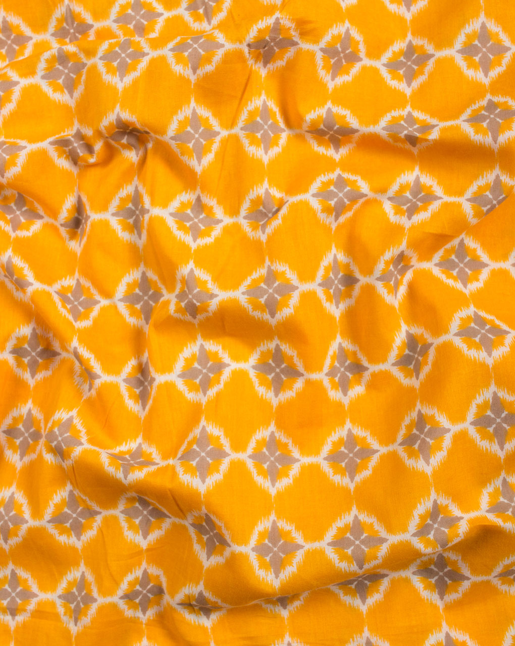 Yellow White Geometric Pattern Screen Print Cotton Fabric - Fabriclore.com