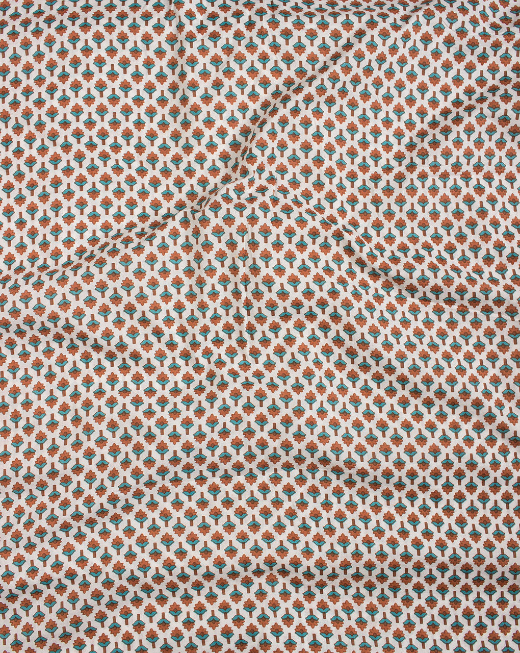 White Brown Booti Pattern Screen Print Cotton Fabric - Fabriclore.com