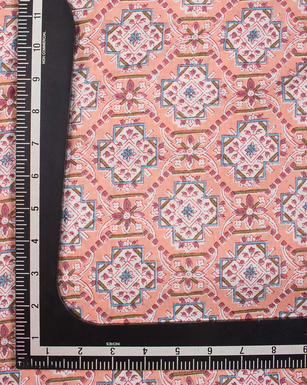 Salmon White Traditional Pattern Screen Print Cotton Fabric - Fabriclore.com