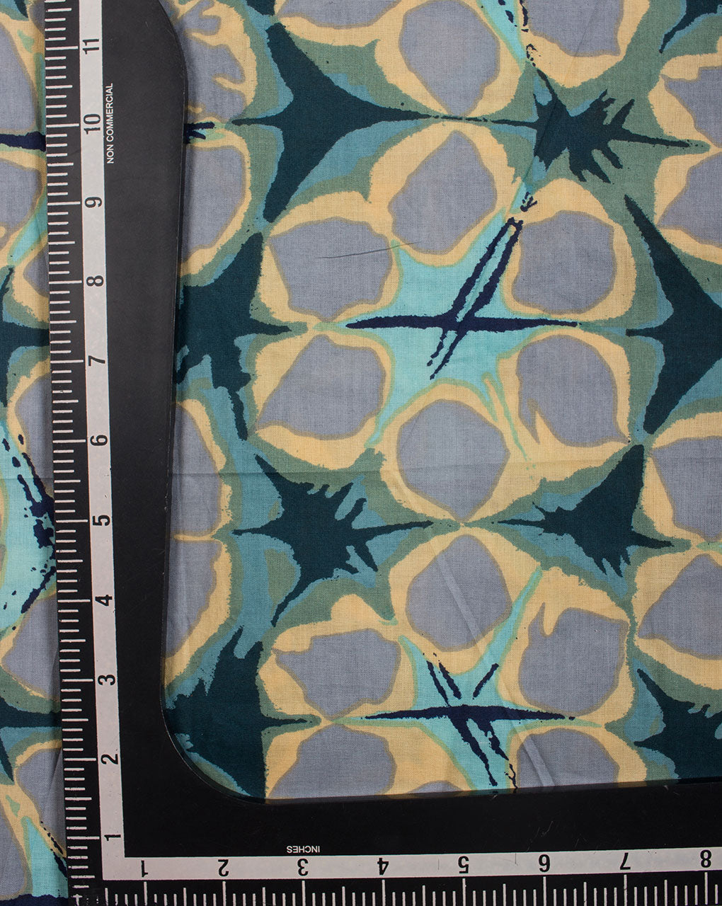 Grey Navy Blue Geometric Pattern Screen Print Cotton Fabric - Fabriclore.com