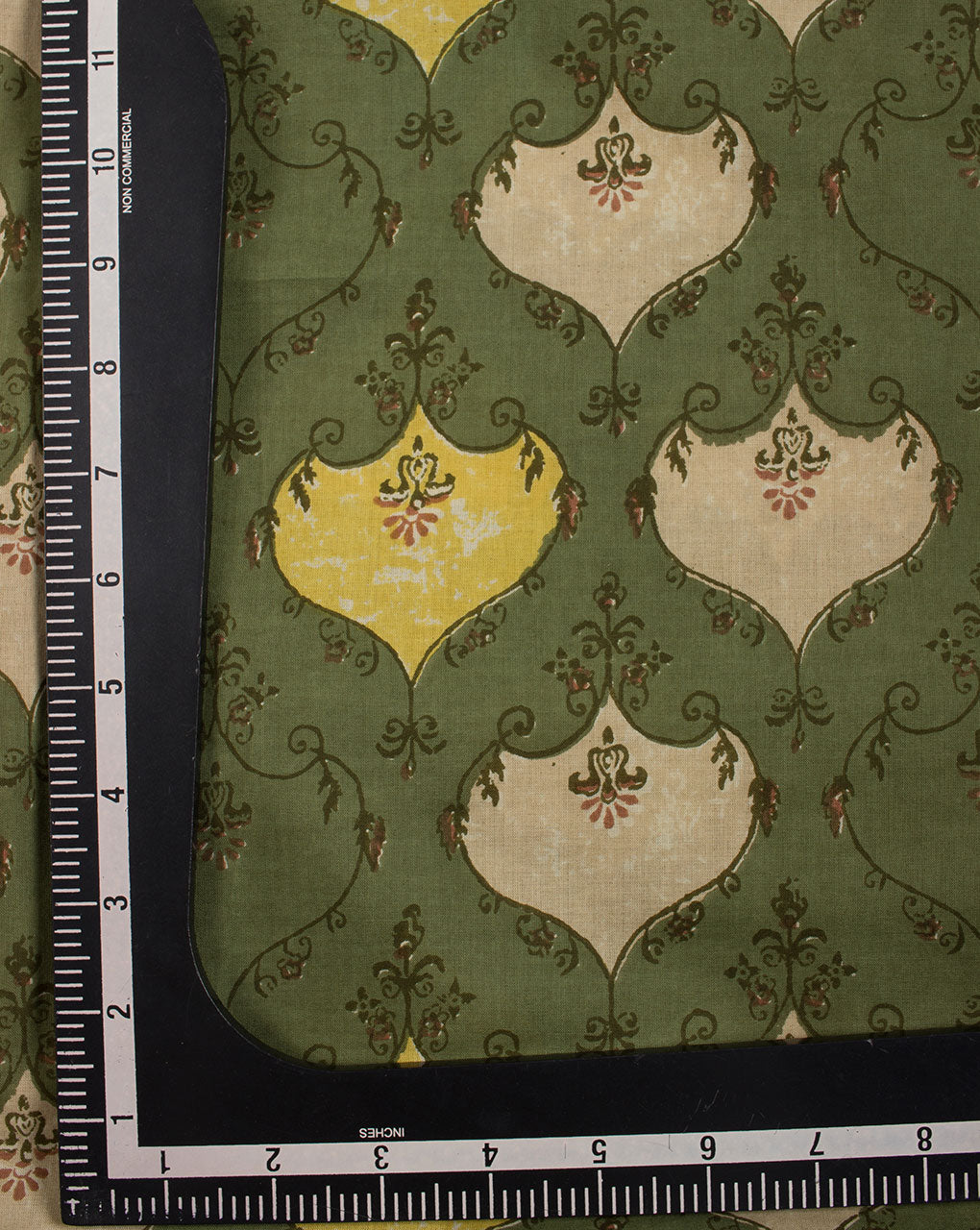 Green Yellow Floral Pattern Screen Print Cotton Fabric - Fabriclore.com