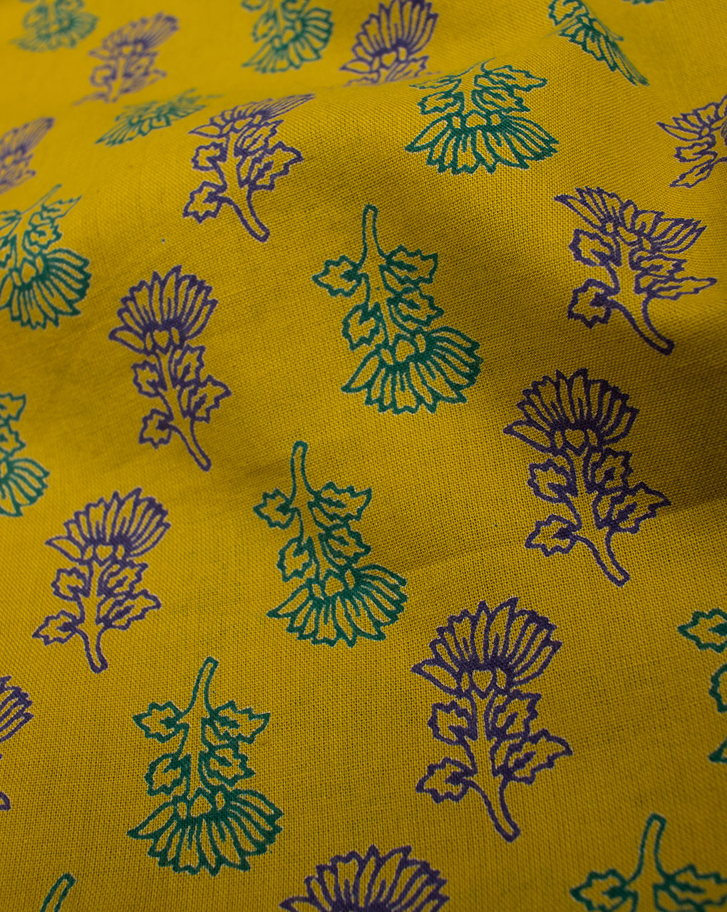 Yellow Green Booti Pattern Screen Print Cotton Fabric - Fabriclore.com