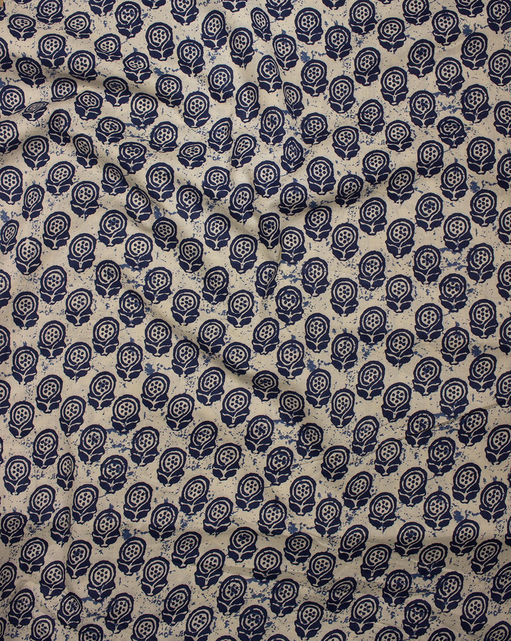 Off-White Navy Blue Booti Pattern Screen Print Cotton Fabric - Fabriclore.com