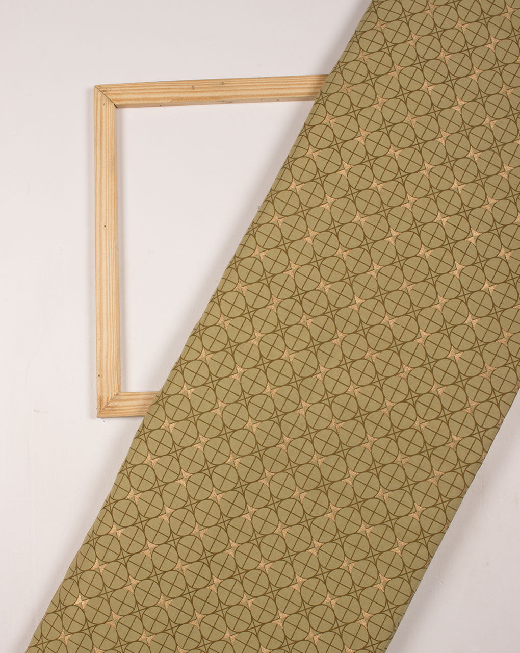 Olive Green Gold Geometric Pattern Foil Screen Print Cotton Fabric - Fabriclore.com