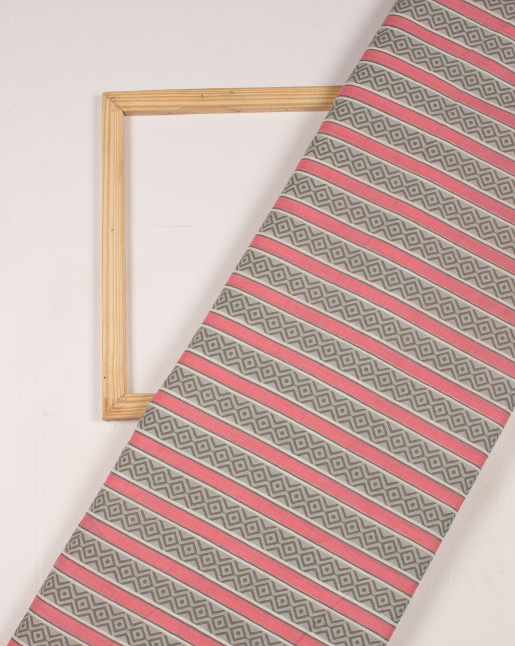 Grey Pink Stripes Pattern Screen Print Cotton Fabric - Fabriclore.com