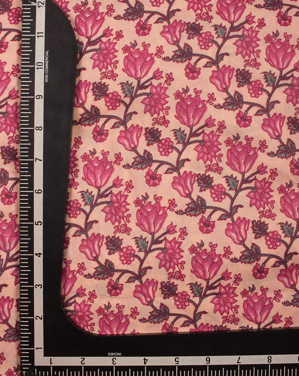Peach Fuchsia Floral Pattern Screen Print Cotton Fabric - Fabriclore.com