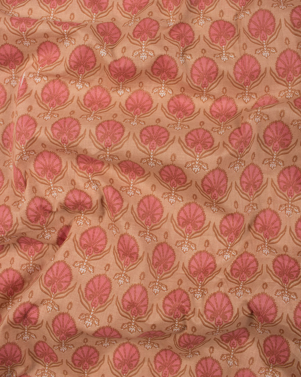 Beige Salmon Booti Pattern Screen Print Cotton Fabric - Fabriclore.com