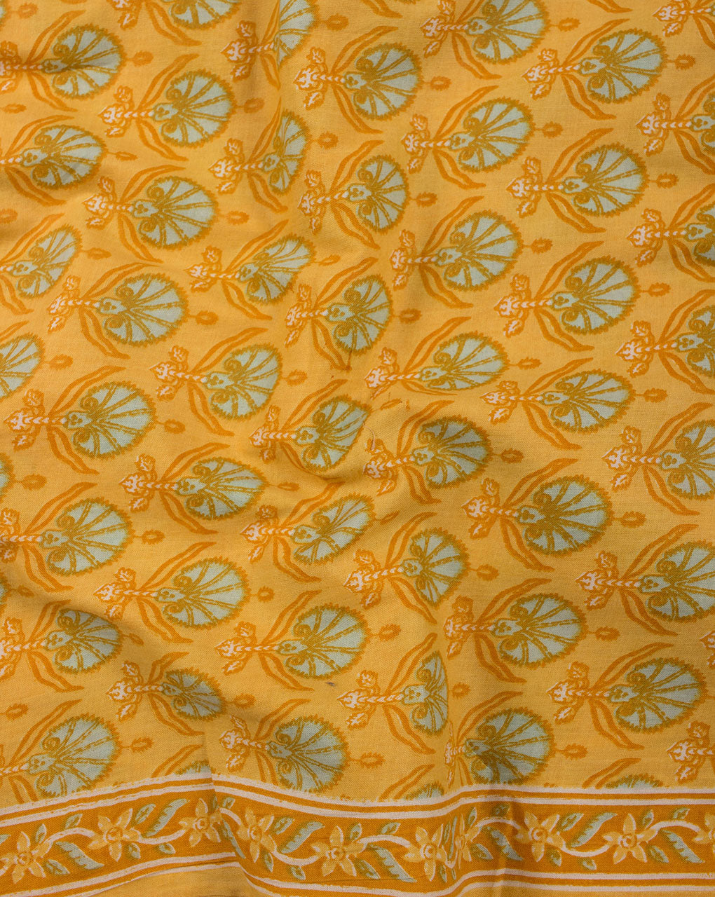 Yellow Green Booti Pattern Screen Print Cotton Fabric - Fabriclore.com