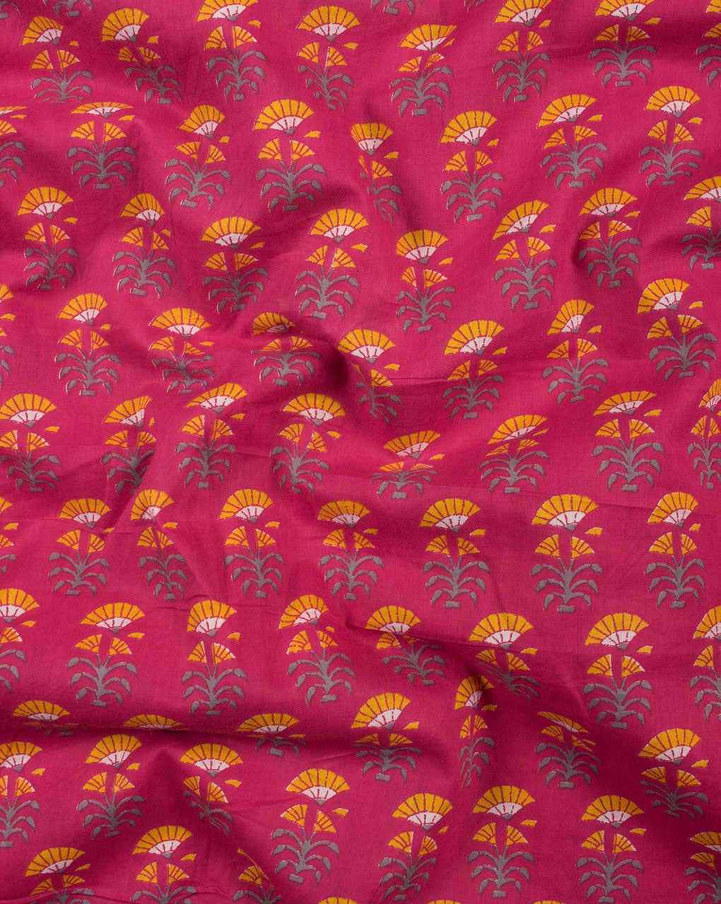 Fuchsia Yellow Booti Pattern Screen Print Cotton Fabric - Fabriclore.com