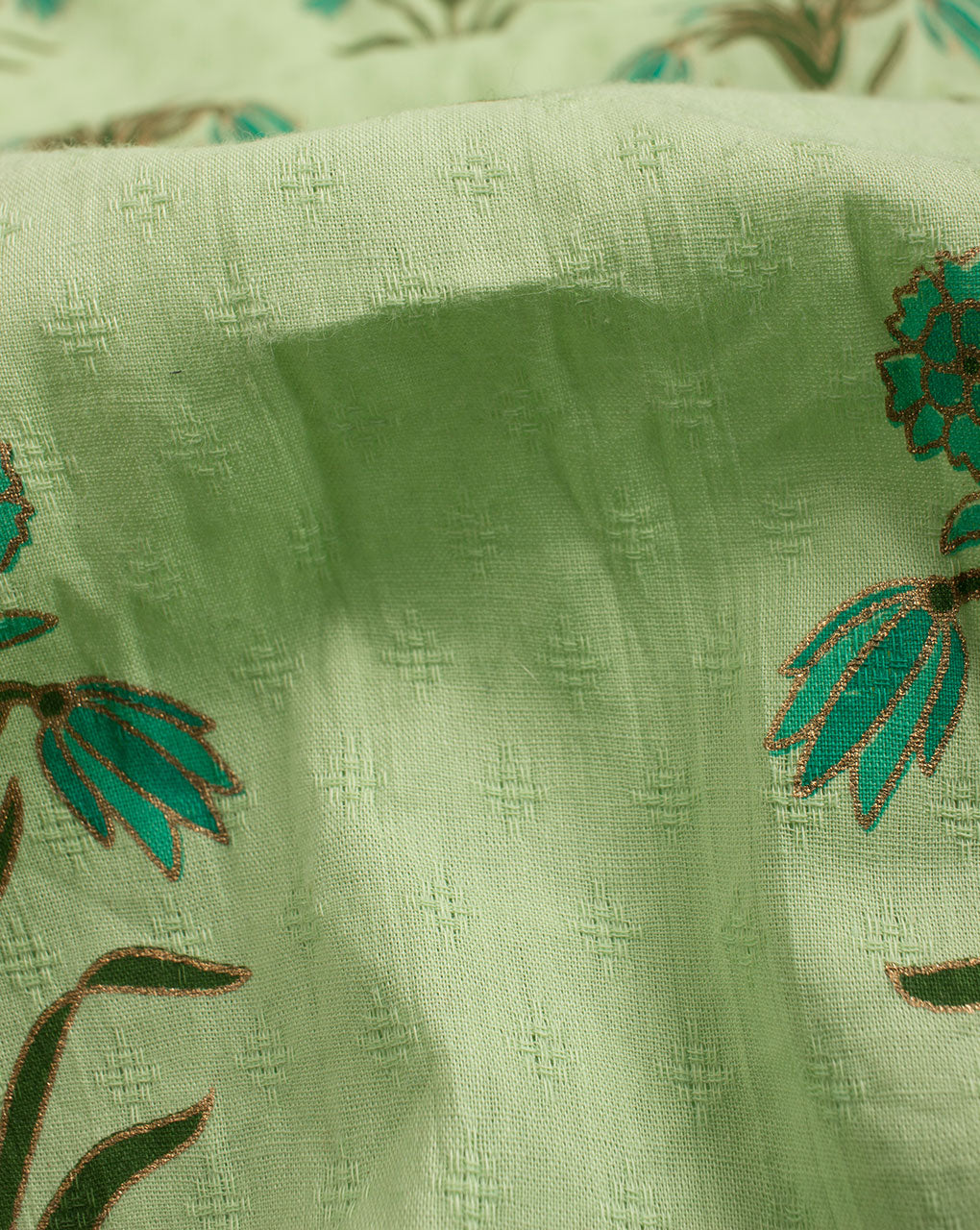 Mint Green Boota Foil Screen Print Cotton Fabric - Fabriclore.com