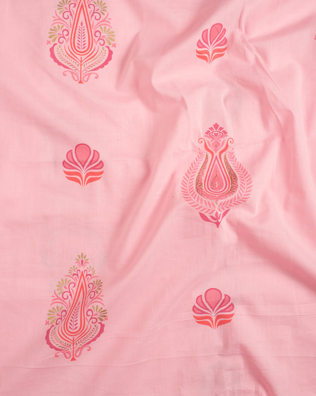 Pink Boota Foil Screen Print Cotton Fabric - Fabriclore.com