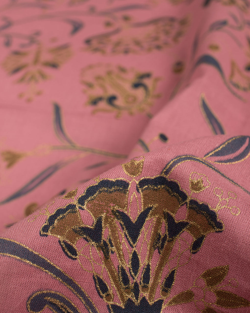 Pink Floral Foil Screen Print Cotton Fabric - Fabriclore.com
