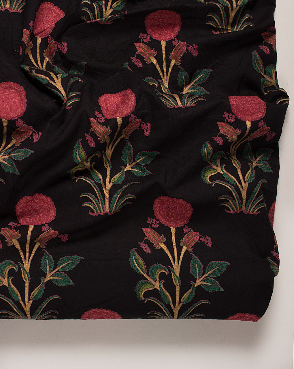 ( Pre Cut 65 CM ) Mughal Floral Screen Print Cotton Fabric