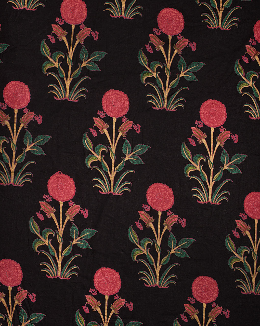( Pre Cut 65 CM ) Mughal Floral Screen Print Cotton Fabric