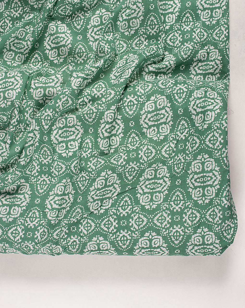 Green Floral Screen Print Cotton Fabric