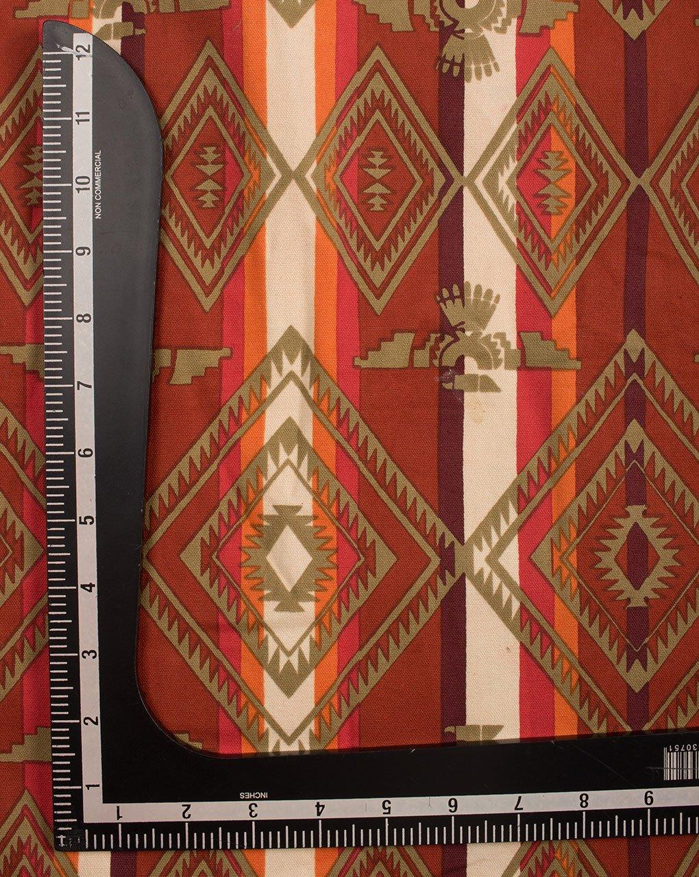 ( Pre-Cut 1 MTR ) Red Off-White Geometric Pattern Screen Print Cotton Canvas Fabric - Fabriclore.com