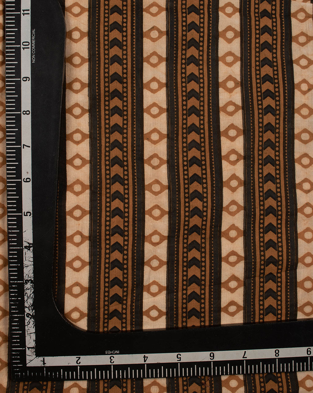 Off-White Brown Stripes Pattern Dabu Screen Print Cotton Fabric - Fabriclore.com