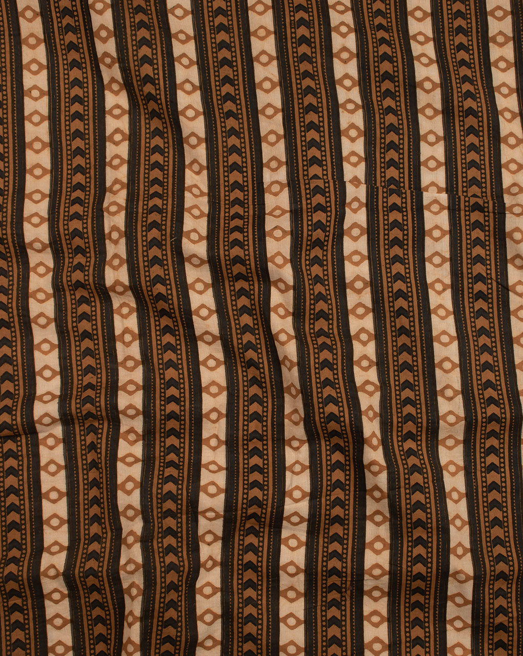 Off-White Brown Stripes Pattern Dabu Screen Print Cotton Fabric - Fabriclore.com