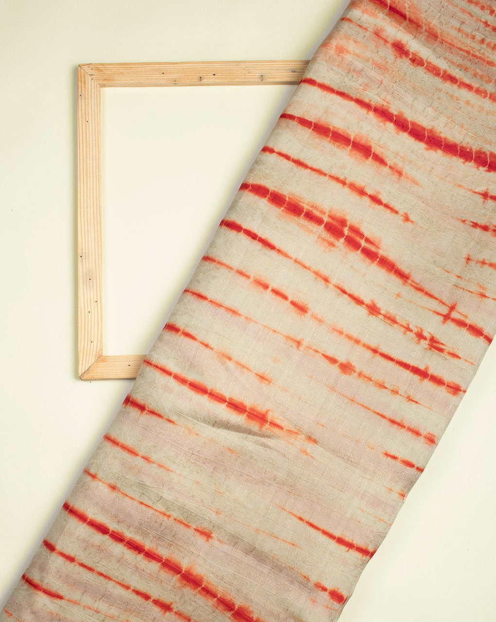 Beige Red Stripes Pattern Tie Dye Pure Dupion Silk Fabric - Fabriclore.com