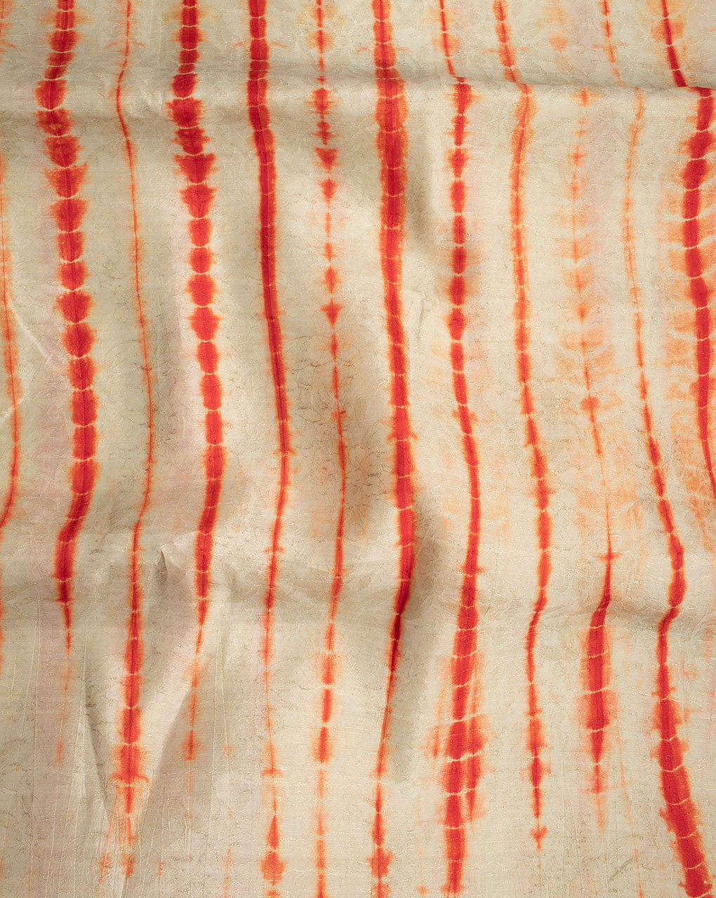 Beige Red Stripes Pattern Tie Dye Pure Dupion Silk Fabric - Fabriclore.com