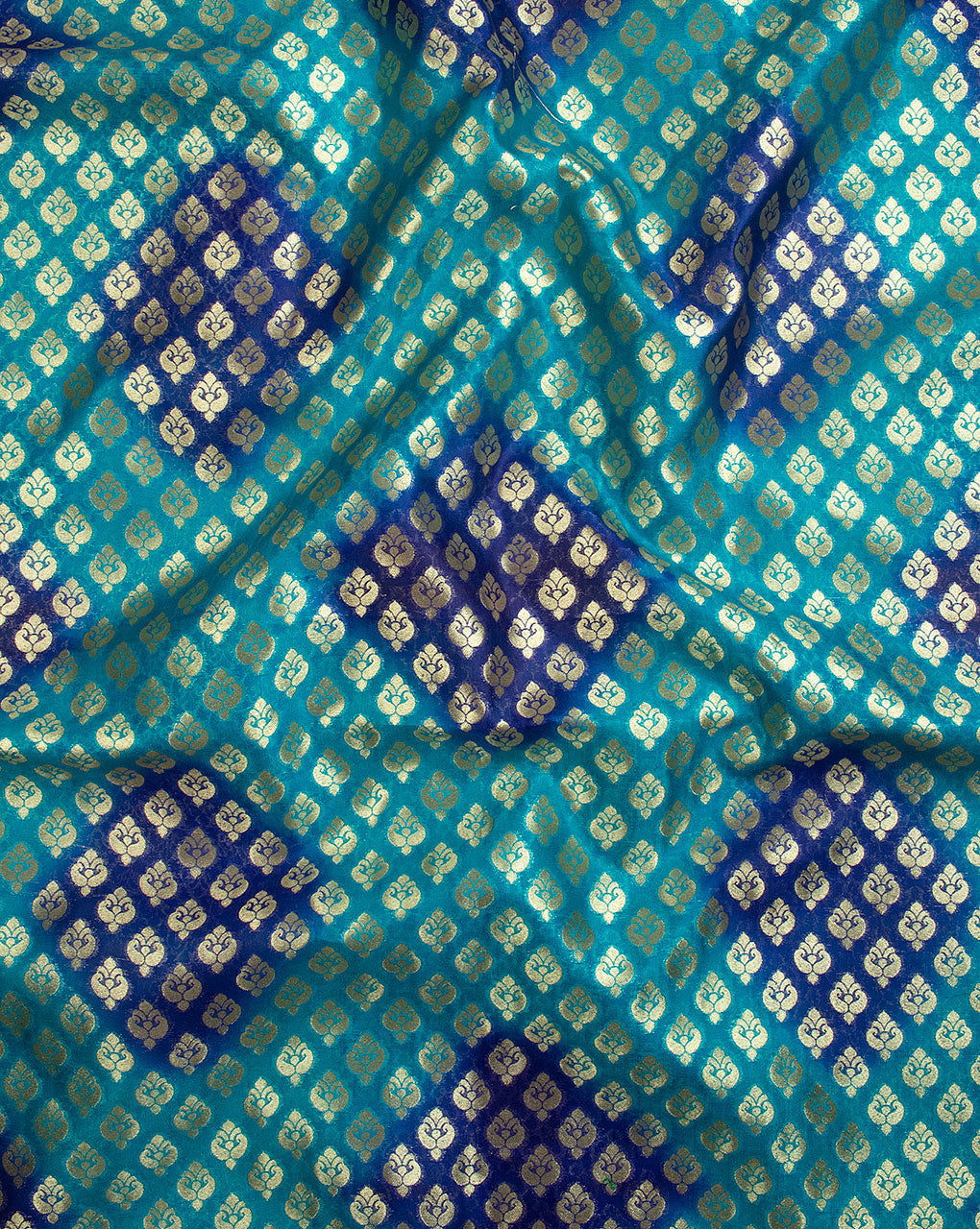 Turquoise Blue Booti Tie Dye Pure Dupion Silk Fabric - Fabriclore.com