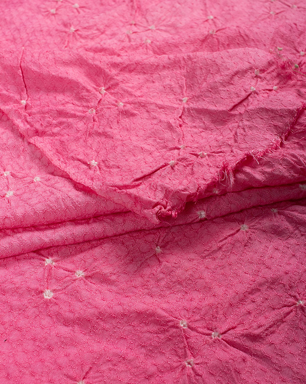 Pink Polka Dots Bandhani Dobby Rayon Dupatta - Fabriclore.com