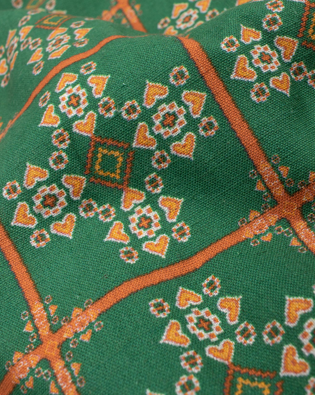 Green Orange Patola Pattern Digital Print Flex Cotton Fabric - Fabriclore.com