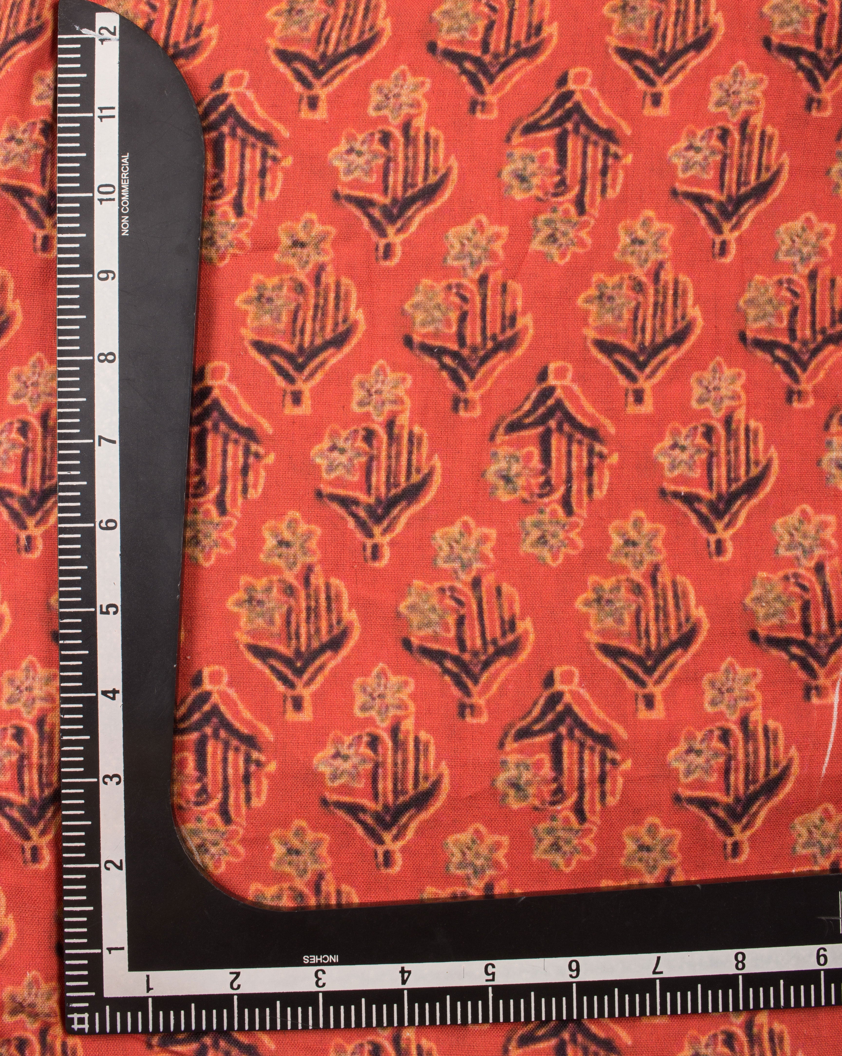 Orange Black Booti Digital Print Flex Cotton Fabric - Fabriclore.com